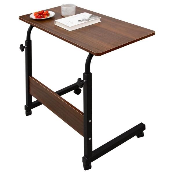 Size:60CM_Color:ブラウン Kira Taku サイドテーブル 高さ調節 キャスター付き 昇降式サイドテーブル 可動式テーブル 移動便利 介護 パソコン ソファー ベッドサイド 幅60/80cm 組立簡単 説明書付き (ブラウ...