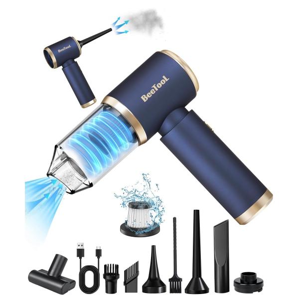 Color:ネイビー 【新登場】ハンディクリーナー 多機能 車用掃除機 コードレス 25000Pa 強力吸引力 BeeTool【吹き飛ぶ/吸い込む/空気入れ/空気抜き】ハンディ掃除機 パワフル 長時間稼働 超軽量0.36kg 乾湿両用 小型...