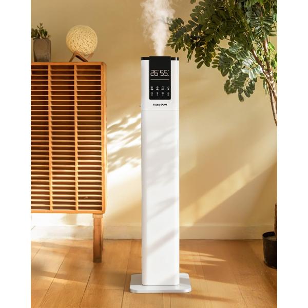 Color:ホワイト KEECOON 加湿器 大容量 スチーム式 加熱式 ハイブリッド式 2025 超音波式 13L 加湿器 業務用 大型 100℃高温除菌 タワー型 水タンク 上から給水 アロマ 切れタイマー リモコン 三段階噴霧量 連続...