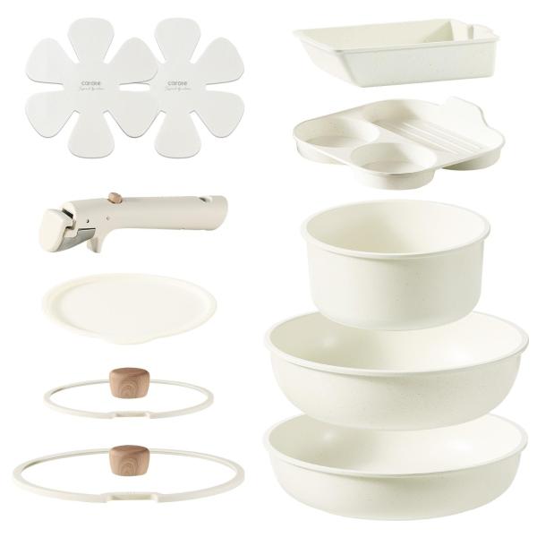 他サイト： Model:11点セット ベージュ CAROTE カローテ フライパン セット 11点 IH・ガス火対応 PFOAなどの有害物質不使用 5層構造 鍋セット 卵焼き 仕切りフライパン 取っの商品画像