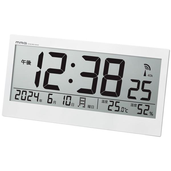 ★美品 MAG 壁掛け時計 置き時計 液晶 デジタル 電波時計 温湿度 大型 白 Color:02.ホワイト MAG(マグ) 掛け時計 壁掛け時計 置き時計 デジタル