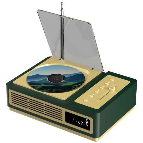 Color:グリーン Thinkya CDプレーヤー Bluetooth受信/送信 2.1CH ボトム・バス振動板 ステレオ スピーカー内蔵 クラシック CDプレイヤー ラジカセ 卓上置き 木製 ラジオ 一機多用 FM/USB/光ケーブル対...