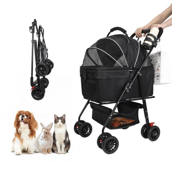 Color:ブラック 【ペットと、もっとお出かけ楽しむ！】チチロバ(Titiroba) ペットカート 分離式 犬 カート 3WAY 犬用 ベビーカー ペットバギー ワンタッチ折り畳み 対面式 フルオープン 前輪360°回転 後輪ブレーキ付 ...