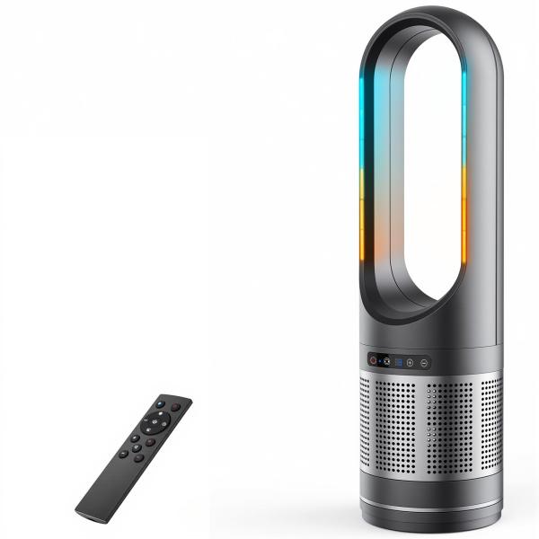 Color:ブラック タワーファン 羽根なし扇風機【温冷風・空気浄化・一台３役】空気清浄機 リビング扇風機 縦型 サーキュレーター スリム型 送風8段階＆温風3段階 パワフル送風 100°左右自動首振り 9Hタイマー機能 LEDディスプレイ...