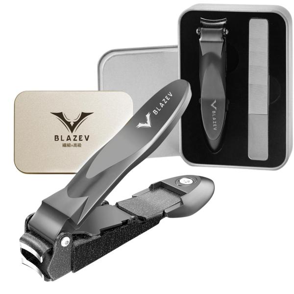 爪切り 高級 日本製ステンレス【2025年新デザイン・飛び散り防止】つめきり 高級 カーブ刃 個人ご家庭に便利 ガンメタ プレミアム 日常使いやギフトに 人気 【ヤスリ・収納ケース付き付き】?【爪切り BOX】ステンレス製の爪切りと高品質な...