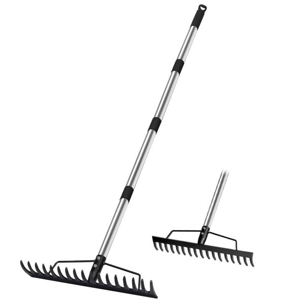 Style:17爪 ブラック HeGeed レーキ 熊手 ガーデンレーキ 伸縮レーキ 長さ調節可能 87.5cm-167cm ステンレス柄付 スチール17爪 メタルヘッド 吊り下げ式 軽量 落葉掃き 整地作業/園芸/芝生のサッチ取り 園芸用...