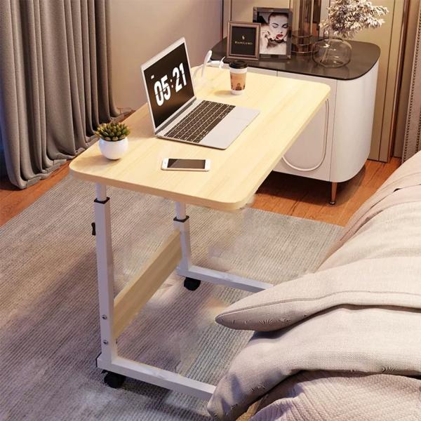 Color:白木目_Size:M(40*60*90cm) PluieSoleil サイドテーブル ベッドテーブル キャスター付きテーブル 昇降式 テーブル サイドデスク サイドテーブル ソファ 移動が簡単 簡単なインストール 調整バックル ...