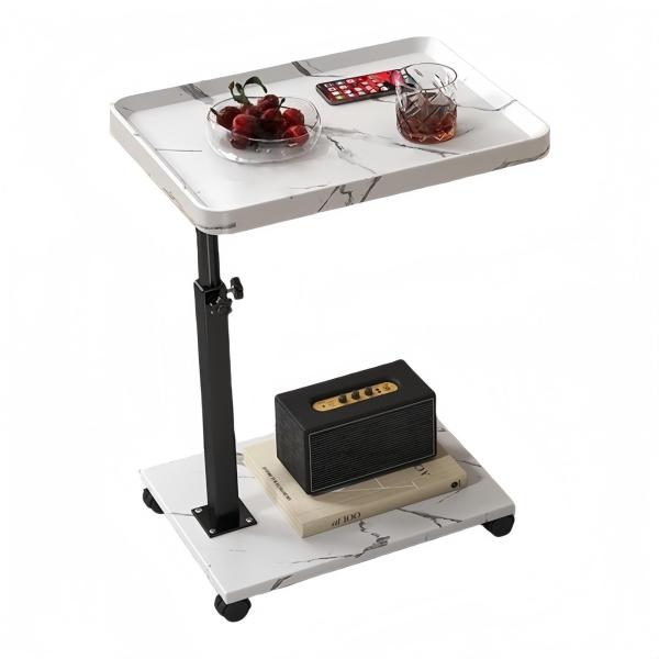 Color:ホワイト WoRefCra 昇降式 サイドテーブル キャスター付き 幅40×奥行30×高さ45-80cm ベッドサイド テーブル 木目調 C字型 簡易テーブル 小型 省スペース 移動便利 ホワイトソファと一体化する「コ」の字構造...