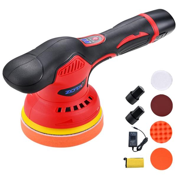 ZOTA 電動ポリッシャー, 125mm ポリッシャー 車 ダブルアクション 8段変速 12Ｖバッテリ一 小型 強力 偏心構造 残量表示 ポリッシャ- コードレス 鏡面磨き 錆落し ランダムオービットサンダー ながら洗車 ポリッシャ 艶出し...