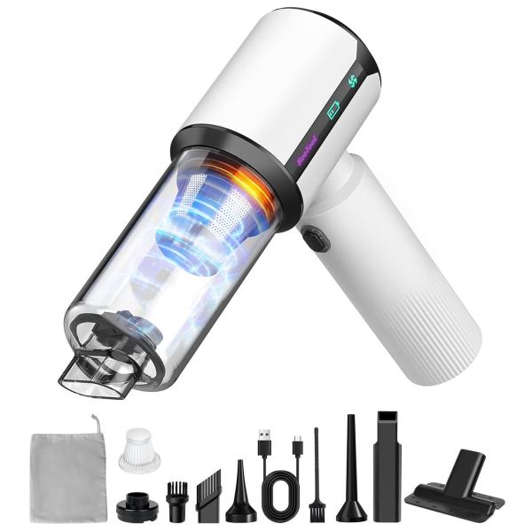 Color:パールホワイト BeeTool ハンディクリーナー 多機能 【3種吸引モード＆ディスプレイ搭載】40000Pa 驚きの吸引力 車用掃除機 コードレス 吹き飛ぶ/吸い込む/空気入れ/空気抜き ハンディ掃除機 強力吸引力 保護装置付...