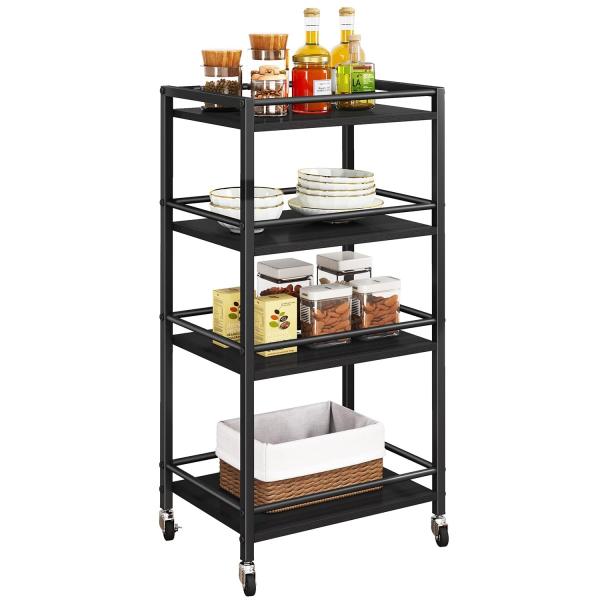 Color:ブラック IBUYKE レンジラック レンジ台 キッチンワゴン 収納カート キッチンラック スチールワゴン 食器棚 棚 オープンラック 収納 ラック キャスター付き 4段 幅43x奥行30x高さ87cm おしゃれ ブラック JP...
