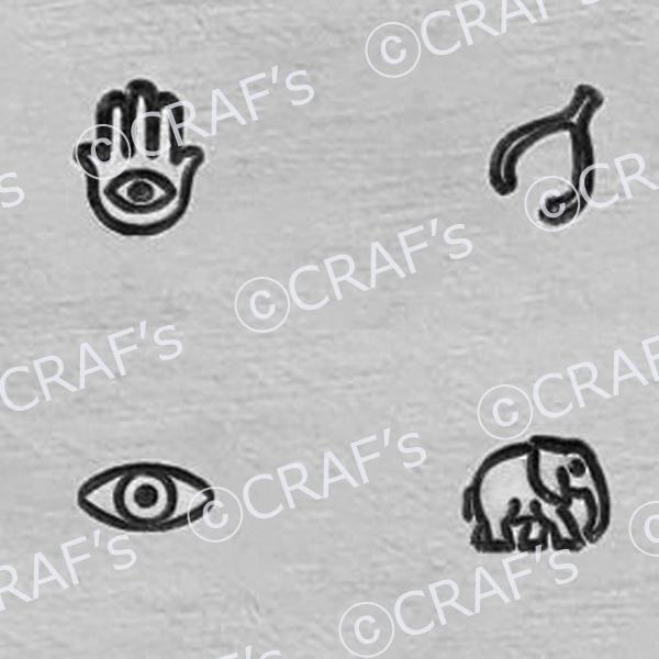 グッドラックデザイン４本セットGood Luck Stamp Packデザインサイズ　最大4mm・ハムサ - 団結と保護・ウィッシュボーン - 幸運と可能性・イビルアイ：邪視 - 不幸から守る・ゾウ - 知恵と保護全４本組さびを防ぐために油...