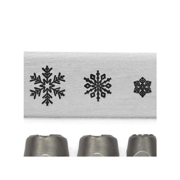 Snowflake Signature Stamp Pack雪の結晶のデザイン刻印  デザインサイズ　画像左からSnowflake, 12mmSnowflake, 9.5mmSnowflake, 6mmさびを防ぐために油で軽くコーティングし...