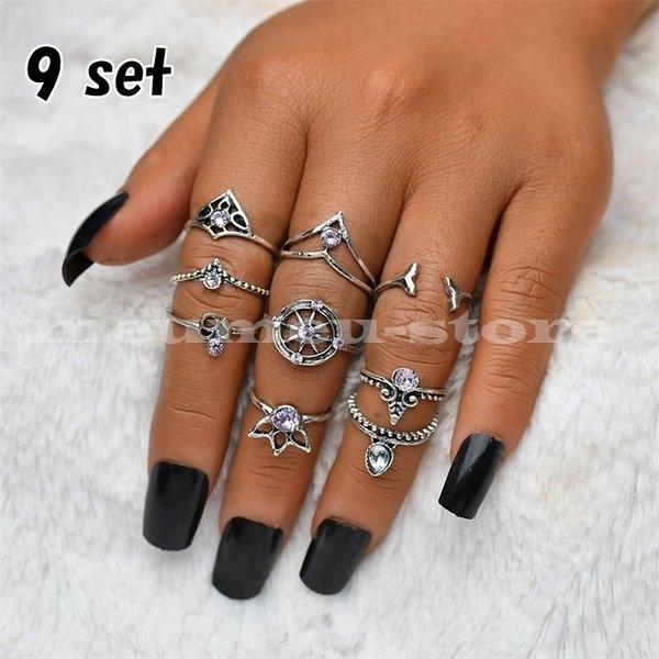 指輪 リング 9点セット アクセサリー レディース 女性 婦人用 重ね付け ビジュー ラインストーン レトロ風 おしゃれ かわいい ファッション プレ Meu Qwtuz5 ミユミユストア 通販 Yahoo ショッピング