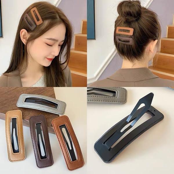 ヘアピン　パッチンピン　ヘアアクセサリー　韓国　くすみカラー　シンプル　ヘアアクセ　フェイクレザー　ぱっちんどめ　大きめ　前髪