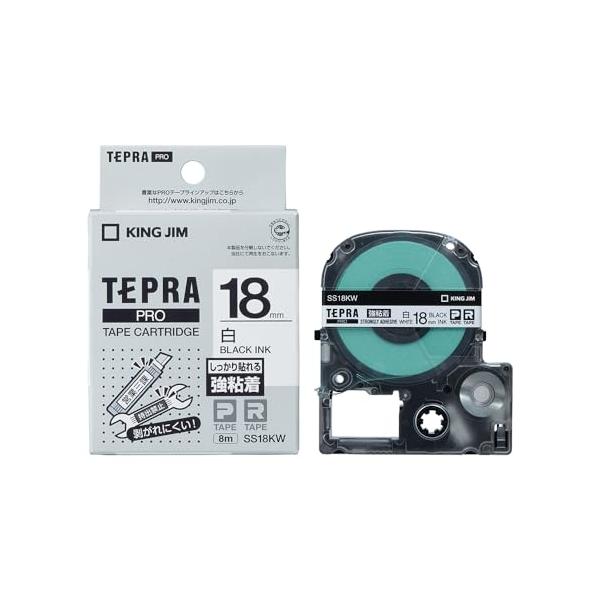 他サイト： 純正 キングジム(Kingjim) テプラPROテープカートリッジ 強粘着 18mm 白ラベル/黒文字 長さ8m SS18KWの商品画像