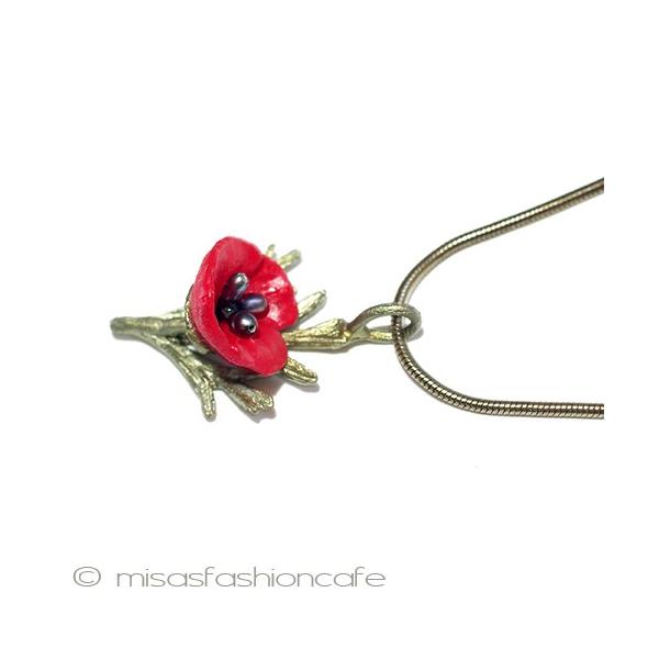 MichaelMichaud (マイケルミショー) 真珠 赤いポピーの花ネックレス 