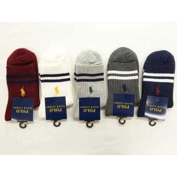 ポロラルフローレン　お買い上げ2800円以上送料無料　レディース　ソックス　ダブルバー　ワンポイント　ポロ刺繍　クルー　靴下　23〜25cm　クリックポスト発送