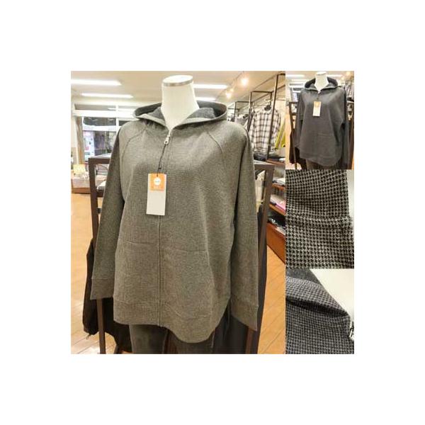 ♪NAIGAI COMFORT 裏起毛 千鳥格子がらのカットソーフーディ♪ : エム