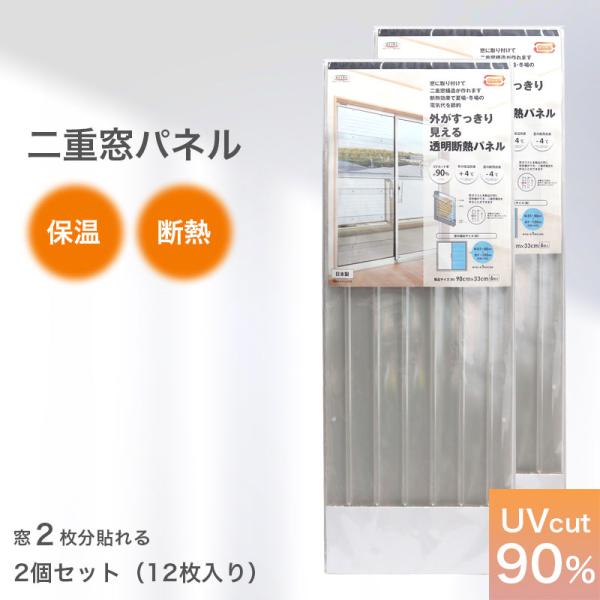 二重窓 diy 二重窓パネル 断熱 暑さ対策 33cmx90cm 6枚入り 2セット UVカット 結露 二重窓 保温 省エネ 節電 冷気 窓ガラス 結露防止 透明 すりガラス GNP