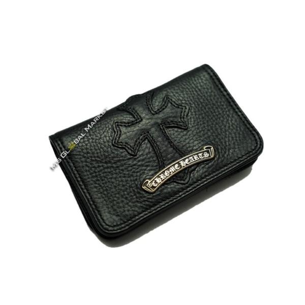 クロムハーツ カードケース 名刺入れ 財布　黒 チェーンホール付き CHクロス　レザーパッチ　CHROME HEARTS