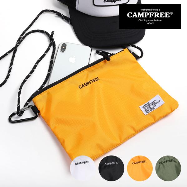CAMPFREE サコッシュ ミニ 撥水 リップストップ 刺繍入り ショルダー アウトドア カラビナ ショルダーポーチ コサッシュ サブバッグ