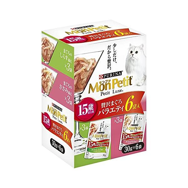 他サイト： モンプチ プチリュクスパウチ 15歳以上 贅沢まぐろバラエティ 30ｇ×6Pの商品画像