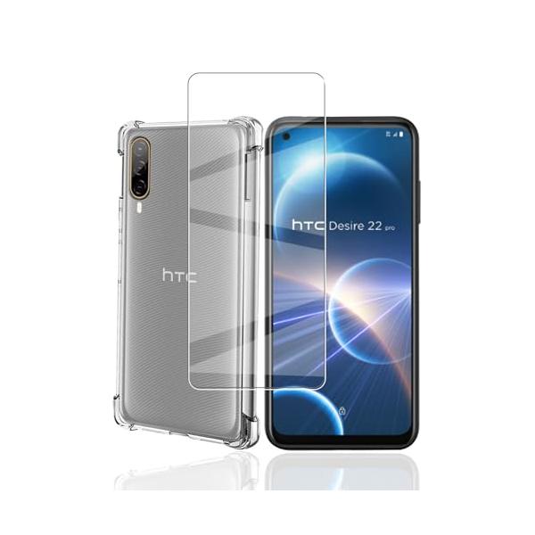 対応 HTC Desire 22 Pro 5G 用の ケース + ガラスフィルム HTC Desire 22 Pro 5G カバー柔軟 TPU