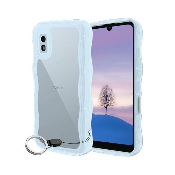 AQUOS wish wish2 ケース クリアブルー ウェーブ SH-51C SHG06 A104SH SH-M20 TPU波状のバンパー 透