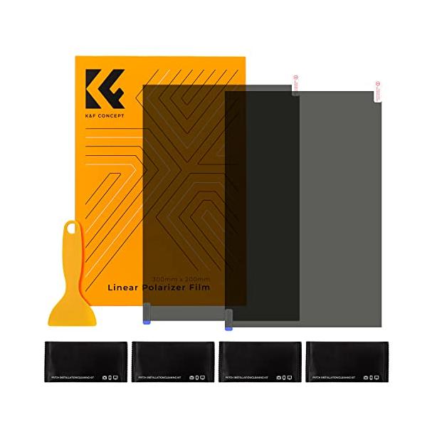 K&F Concept 偏光フィルムシート 200x300mm 2枚入り 線形偏光フィルター 直線偏光 高偏光度 任意裁断 スクレーパー付きメー
