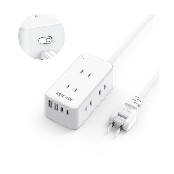 Mscien 延長コード usb コンセント 延長コード 3m スイッチ付き 電源タップ usb付き 6個AC差込口 2個usb-c 2個usb