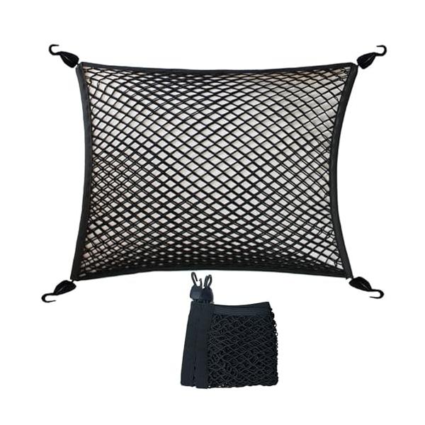 車用２層式ラゲージネット 全体ゴム製 ２重式 ラゲッジ カーゴ トランク収納 (60cm×80cm)収納スペース確保 荷崩れ 落下防止 日本語説