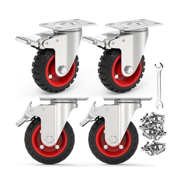 COOWOO 5インチ キャスター 4個セット 車輪 ブレーキ付き 高耐久性 耐荷重500kg