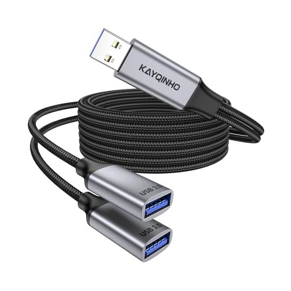 KAYQINHO 1メートルUSB 3.0オスからデュアルUSBメス分岐線、オスから2メス延長線はMac、Xboxの充電とデータ転送をサポートす