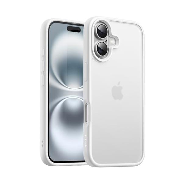 JETech iPhone 16 6.1インチ用 マットケース 耐衝撃性ミリタリーグレードの落下保護 つや消しの半透明背面 スマホカバー 指紋防