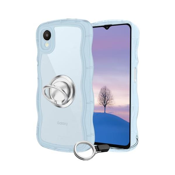 Galaxy A23 5G ケースブルー ウェーブ リング付き TPU波状のバンパー 透明 スマホケース かわいい うねうね ギャラクシーA23