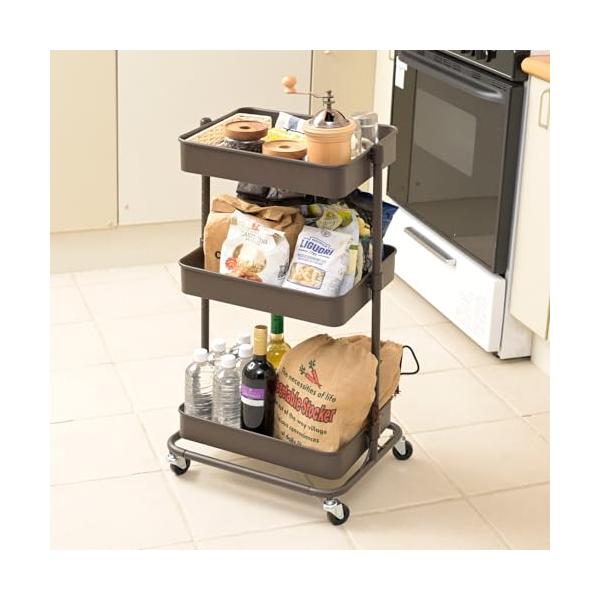 他サイト： 山善(YAMAZEN) キッチンワゴン キャスター付きワゴン 3段 バスケットトローリー メッシュタイプ 高さ調節 全体耐荷重30kg 幅45.の商品画像