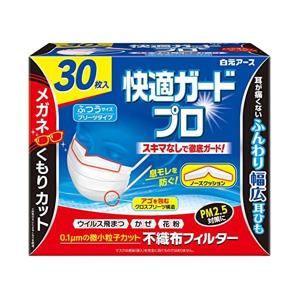他サイト： 快適ガードプロ プリーツタイプ ふつうサイズ 30枚入 マスク ノーズクッションの商品画像