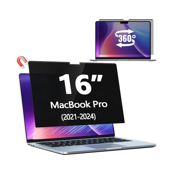 Halloive 360ラップトップ 防止 Mac Pro 16 (2021-2024、M1、M2、M3、M4) マグネット式 覗き見防止 ノー