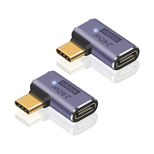 Poyiccot USB C L字 アダプタ240W 、USB-C 延長コネクタ、L型 Type C 変換アダプタ 40Gbps、8K@60Hz