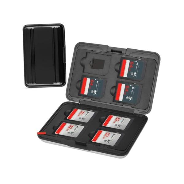 Micro SDカード ケース 16枚 (microSD*8枚 + SD*8枚) メモリ ブラック アルミ カードケース 収納ボックス 両面収納