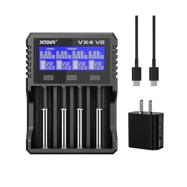XTAR VX4 V2電池充電器 単三・単四 1.5Vリチウム電池/1.2Vニッケル水素/3.6V /3.7V Li-ion/3.2V LiFe