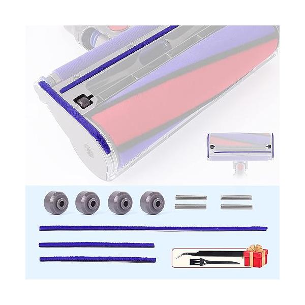 【互換品】ヘッドプラッシュストリップ+ローラーホイール+アクスルセット対応ダイソン掃除機V6 V7 V8 V10 V11ソフトローラーヘッドパーツ フェル