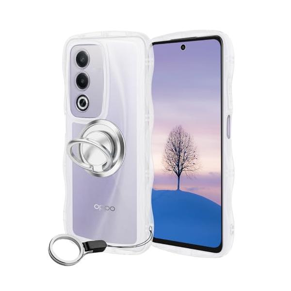 OPPO A3 5G-ケース クリア ウェーブ リング付き TPU波状のバンパー 透明 スマホケース かわいい うねうね オッポ A3-5G ウ