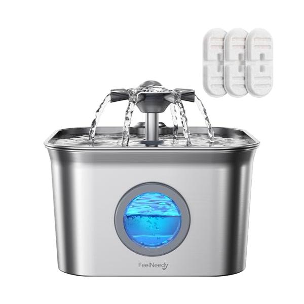 猫 水 ステンレス製循環式自動給水器 2.8L コンパクト猫 給水機 FEELNEEDY 猫給水器 犬 みずのみ器 ペット用給水器 5段階濾過