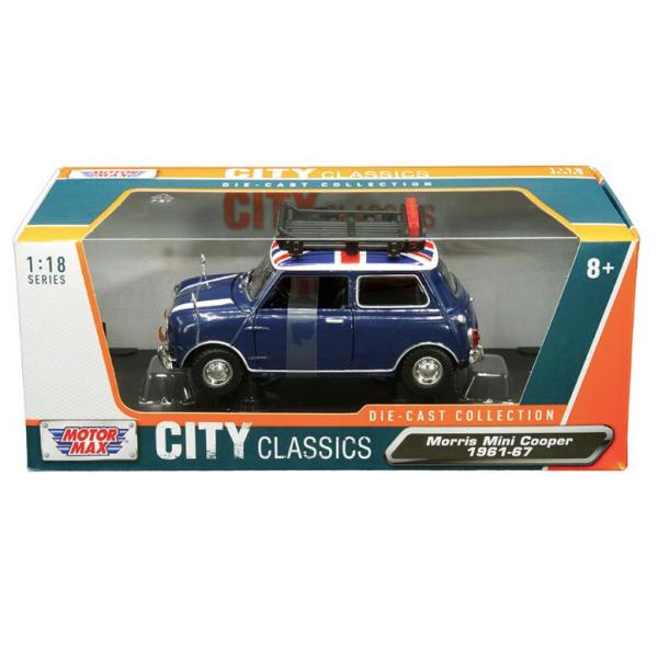 ミニカー Morris Mini Cooper Blue with Roof Rack 1/18 Motor