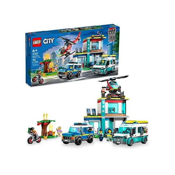 並行輸入 LEGO City Emergency Vehicles HQ 60371, Fire Rescue Helicopter Toy Set, Ambulance, Motorbike and Police Car Toys, Gift for Kids, Boys ＆ Girls