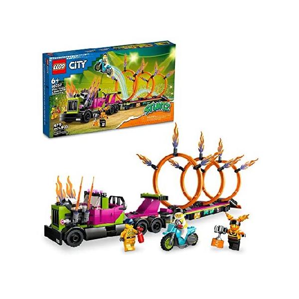 【並行輸入】LEGO City Stuntz Stunt Truck ＆ Ring of Fire Challenge 60357 with Flywheel-Powered Motorcycle Toy and Minifigures, Fun Gift for Kids Ages