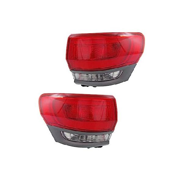 並行輸入 For Jeep Grand Cherokee 2014-2021 Tail Light Driver ＆ Passenger Side | Pair | Outer | Clear ＆ Red Lens | Laredo/Limited/Overland/Summit Gra