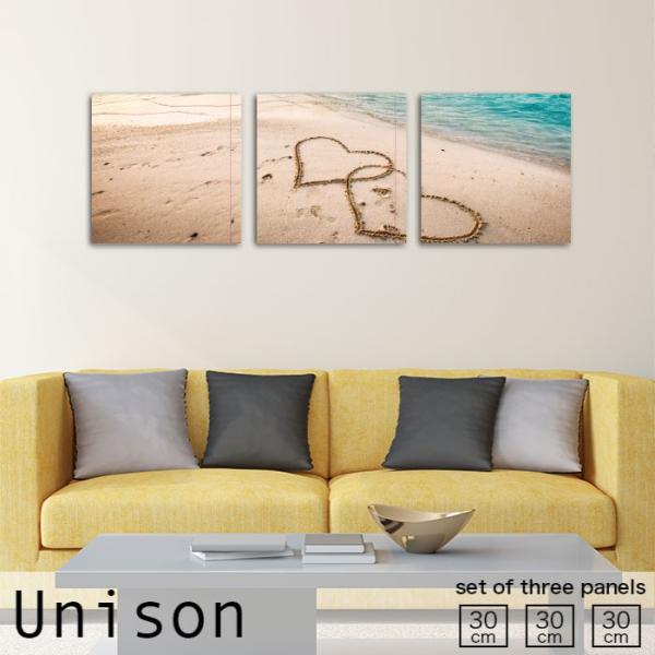 アートパネル3点セット【値下げ不可】 アートパネル 砂浜 海辺 ハート ラブ 海 落書き 浜辺 愛 夏 風景